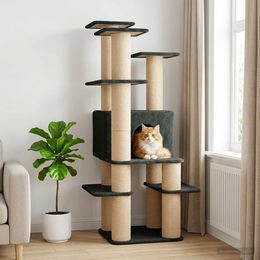 PUEAZU Kratzbaum für Katzen mit Sisal-Kratzsäulen Dunkelgrau 161 cm – Bild 1 von 1