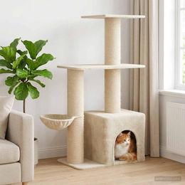 PUEAZU Kratzbaum für Katzen mit Sisal-Kratzsäulen in Creme 133 cm – Bild 1 von 1