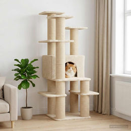 PUEAZU Kratzbaum für Katzen mit Sisal-Kratzsäulen in Creme 161 cm – Bild 1 von 1