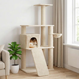 PUEAZU Kratzbaum für Katzen mit Sisal-Kratzsäulen in Creme 173 cm – Bild 1 von 1
