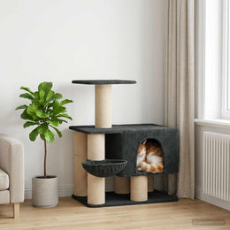 PUEAZU Kratzbaum für Katzen mit Sisal-Kratzsäulen in Dunkelgrau 96 cm – Bild 1 von 1