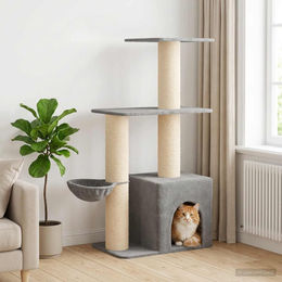 PUEAZU Kratzbaum für Katzen mit Sisal-Kratzsäulen in Hellgrau 133 cm – Bild 1 von 1