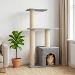 PUEAZU Kratzbaum für Katzen mit Sisal-Kratzsäulen in Hellgrau 133 cm – Bild 1 von 1