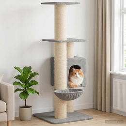PUEAZU Kratzbaum für Katzen mit Sisal-Kratzsäulen in Hellgrau 137 cm – Bild 1 von 1