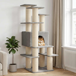 PUEAZU Kratzbaum für Katzen mit Sisal-Kratzsäulen in Hellgrau 161 cm – Bild 1 von 1