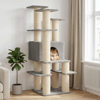 Produktbild von PUEAZU Kratzbaum für Katzen mit Sisal-Kratzsäulen in Hellgrau 161 cm