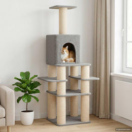 PUEAZU Kratzbaum für Katzen mit Sisal-Kratzsäulen in Hellgrau 180 cm – Bild 1 von 1