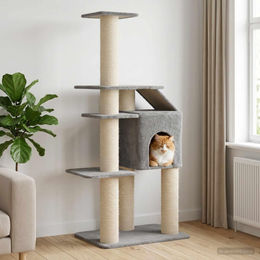 PUEAZU Kratzbaum für Katzen mit Sisal-Kratzsäulen in Hellgrau 183 cm – Bild 1 von 1