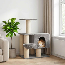 PUEAZU Kratzbaum für Katzen mit Sisal-Kratzsäulen in Hellgrau 96 cm – Bild 1 von 1