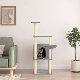 PUEAZU Kratzbaum mit Sisal-Kratzsäulen Hellgrau 132 cm – Bild 1 von 1