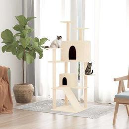 PUEAZU Kratzbaum mit Sisal-Kratzsäulen in Creme 153 cm – Bild 1 von 1