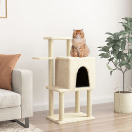 PUEAZU Kratzbaum mit Sisal-Kratzsäulen in Creme 97 cm – Bild 1 von 1
