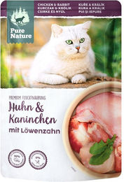 Produktbild von Pure Nature Adult Katzenfutter Huhn und Kaninchen mit Löwenzahn getreidefrei und ohne Zucker 12x85g