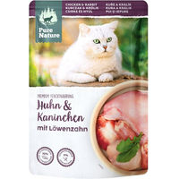 Produktbild von Pure Nature Adult Katzenfutter Huhn und Kaninchen mit Löwenzahn getreidefrei und ohne Zucker 12x85g