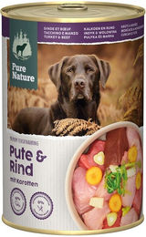 Produktbild von Pure Nature Adult Nassfutter für Hunde Pute und Rind Stückchen in Sauce getreidefrei ohne Zucker 6x400g