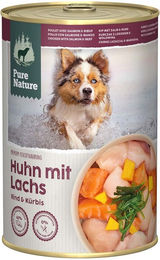 Produktbild von Pure Nature Hundefutter Adult Huhn mit Lachs und Rind Stückchen in Sauce getreidefrei ohne Zucker 6x400g