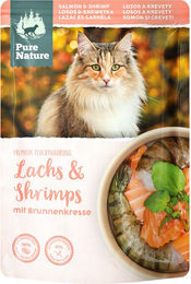 Produktbild von Pure Nature Katzen Nassfutter Adult Lachs und Garnele Stückchen in Sauce Getreidefrei 12 x 80 g - 12 x 80 g