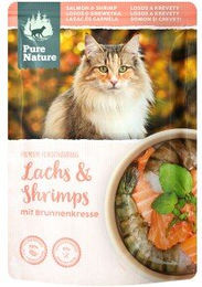 Produktbild von Pure Nature Katzenfutter Adult Lachs & Garnele getreidefrei ohne Zucker 12x80g - 12 x 80 g
