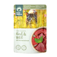 Produktbild von Pure Nature Katzenfutter Adult Rind und Wild mit Katzenminze getreidefrei ohne Zucker 12x85g