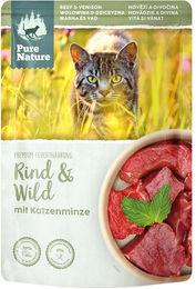 Produktbild von Pure Nature Katzenfutter Adult Rind und Wild mit Katzenminze getreidefrei ohne Zucker 12x85g