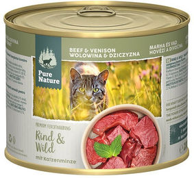 Produktbild von Pure Nature Katzenfutter Adult Rind und Wild mit Katzenminze getreidefrei ohne Zucker 6x200g