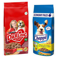 Produktbild von Purina Darling Rindfleisch und Huhn mit Gemüse sowie Chappi Geflügel Trockenfutter für Hunde 28,5 kg Set