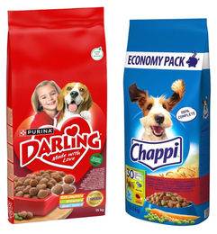 Purina Darling Rindfleisch und Huhn mit Gemüse sowie Chappi Geflügel und Rindfleisch Trockenfutter für Hunde 28,5 kg Set – Bild 1 von 1
