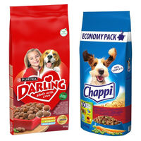 Produktbild von Purina Darling Rindfleisch und Huhn mit Gemüse sowie Chappi Geflügel und Rindfleisch Trockenfutter für Hunde 28,5 kg Set