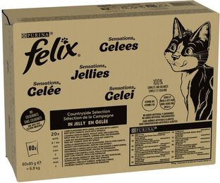 Purina Felix Sensations Nassfutter für Katzen Adult Stückchen in Gelee Rind Huhn Ente Lamm 80 Beutel à 85 g - 80 x 85 g – Bild 1 von 5