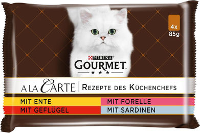 Purina Gourmet A la Carte Katzenfutter Nass Sorten-Mix mit Ente, Geflügel, Sardine und Forelle 12 x 85g Beutel - 12 x 340 g – Bild 1 von 7