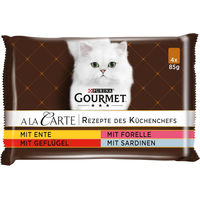 Produktbild von Purina Gourmet A la Carte Katzenfutter Nass Sorten-Mix mit Ente, Geflügel, Sardine und Forelle 12 x 85g Beutel - 12 x 340 g