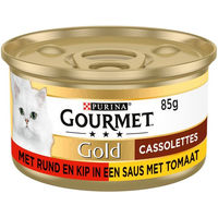 Produktbild von Purina Gourmet Gold Cassolettes Katzen Nassfutter Rind und Huhn Stückchen in Sauce für erwachsene Katzen 24 x 85 g