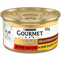 Produktbild von Purina Gourmet Gold Délicatesse Katzenfutter Nass Adult Rind und Huhn in Sauce 12 x 85g