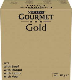 Purina Gourmet Gold Feine Pastete Sortenmix für erwachsene Katzen Rind Kaninchen Lamm Kalb 96 x 85 g - 96 x 85 g – Bild 1 von 4