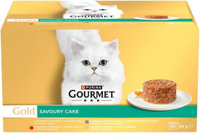 Produktbild von Purina Gourmet Gold Katzen Nassfutter Stückchen in Sauce mit Huhn, Rind, Lamm und Pute für adulte Katzen 48x85g