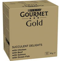 Produktbild von Purina Gourmet Gold Saftig-feine Streifen Katzenfutter Nass Sorten-Mix Huhn Rind Lachs Fisch Adult 96 x 85 g - 96 x 85 g