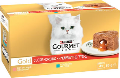 Produktbild von Purina Gourmet Gold Schmelzender Kern Katzen Nassfutter Paté Mixed Fisch Thunfisch und Lachs 8 x 85 g