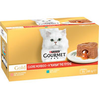 Produktbild von Purina Gourmet Gold Schmelzender Kern Katzen Nassfutter Paté Mixed Fisch Thunfisch und Lachs 8 x 85 g