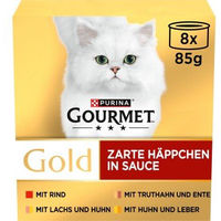 Produktbild von Purina Gourmet Gold Zarte Häppchen in Sauce Katzenfutter Mixpaket für erwachsene Katzen 8 x 85 g - 8 x 85 g