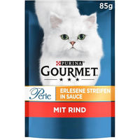 Produktbild von Purina Gourmet Perle Erlesene Streifen Katzenfutter Nass mit Rind für erwachsene Katzen 26 x 85g Beutel