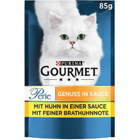 Produktbild von Purina Gourmet Perle Genuss Katzenfutter Nass mit Huhn für erwachsene Katzen 26 x 85g Beutel