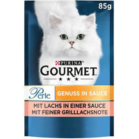 Produktbild von Purina Gourmet Perle Genuss Katzenfutter Nass mit Lachs für erwachsene Katzen 26 x 85 g Beutel