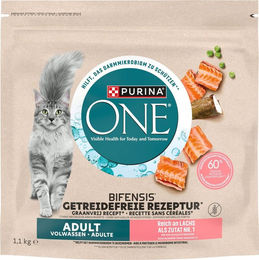 Purina ONE Adult Katzenfutter Lachs Getreidefrei 3 x 1,1 kg - 3 x 1,1 kg – Bild 1 von 3