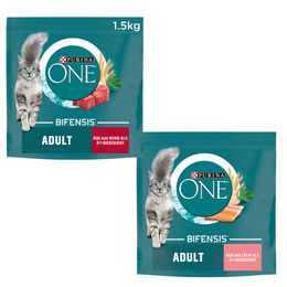 Produktbild von Purina ONE Adult Katzenfutter mit Huhn Rind und Lachs 1,5 kg