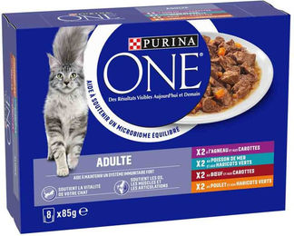 Produktbild von Purina ONE Adult Katzenfutter Mix 8 x 85 g mit Huhn, Rind, Lamm und Fisch - 8 x 85 g