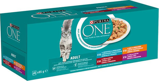 PURINA ONE Adult Katzenfutter Mixpaket Stückchen in Sauce Huhn Rind Lamm Fisch 40 x 85 g - 40 x 85 g – Bild 1 von 3