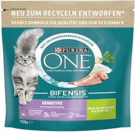 Produktbild von Purina ONE BIFENSIS Sensitive Trockenfutter für erwachsene Katzen mit Truthahn und Reis 2x750 g - 2 x 750 g