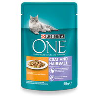 Produktbild von Purina ONE Coat & Hairball Katzenfutter Adult Huhn Stückchen in Sauce 26 x 85 g - 26 x 85 g