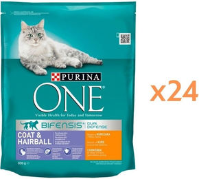 Produktbild von Purina One Coat & Hairball Trockenfutter Huhn für adulte Katzen 24x800g