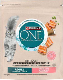 Produktbild von Purina One Getreidefreies Adult Katzenfutter mit Lachs 600 g
